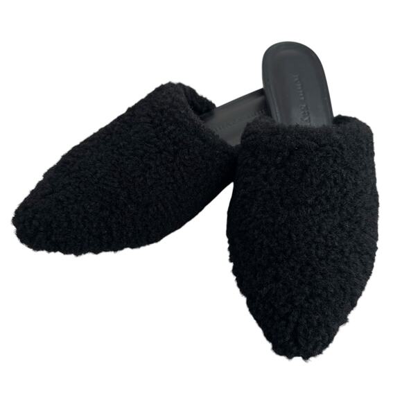 Jenni Kayne Shearling Mule Flats Size 35 Black Slip On Pointed Toe Luxe Texture - Picture 1 of 9